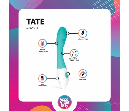 Tate Vibrator Model G-Spot Waterproof Rechargeable 10 Modes Purple