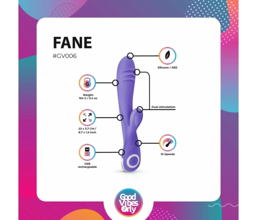 Fane Rabbit Intimate Device Rechargeable Silicone Pink 10 Modes LED