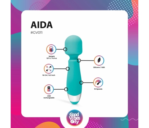 Aida Compact Wand Massager - 10 Modes, Waterproof, USB Rechargeable