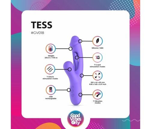 Good Vibes Only Tess Silicone Rabbit Vibrator with Dual Motors Pink