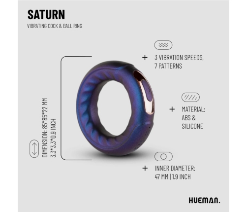Hueman Saturn Vibrating Silicone Ring Intimate System - Rechargeable, Black