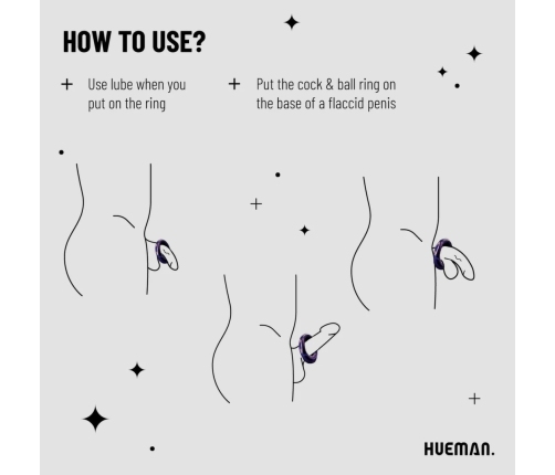 Hueman Saturn Vibrating Silicone Ring Intimate System - Rechargeable, Black