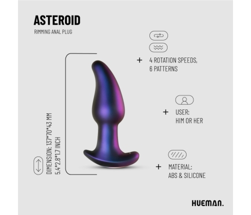 Hueman Asteroid Rotating Bead Anal Plug with Remote - Purple Silicone