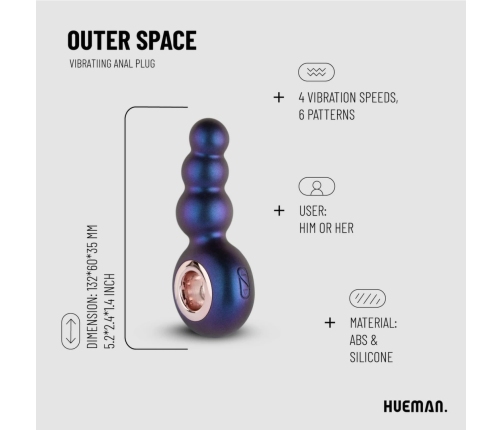 Hueman Outer Space Silicone Vibrating Anal Plug with 10 Modes