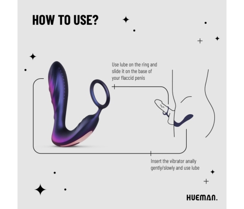 Hueman Black Hole Anal Vibrator & Support Ring, 10 Modes, Silicone