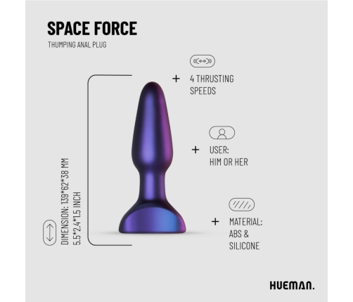 Hueman Space Force Silicone Vibrating and Thrusting Plug, Waterproof