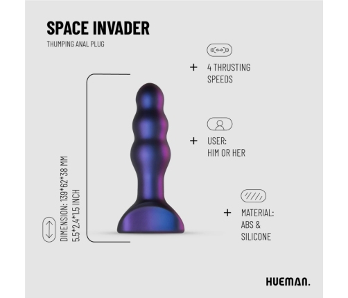 Hueman Space Invader Vibrating & Thrusting Silicone Plug - 4 Modes, Waterproof