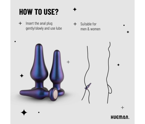 Hueman Comets Silicone Anal Training Plug Set 3 Sizes Black