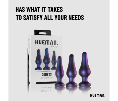 Hueman Comets Silicone Anal Training Plug Set 3 Sizes Black