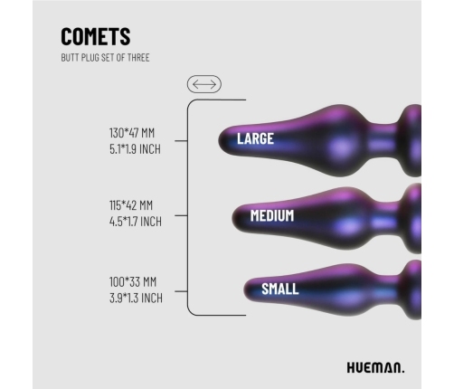 Hueman Comets Silicone Anal Training Plug Set 3 Sizes Black