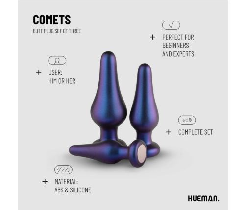 Hueman Comets Silicone Anal Training Plug Set 3 Sizes Black