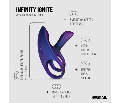 Hueman Vibrating Silicone Ring with Remote Control - 10 Modes, Blue