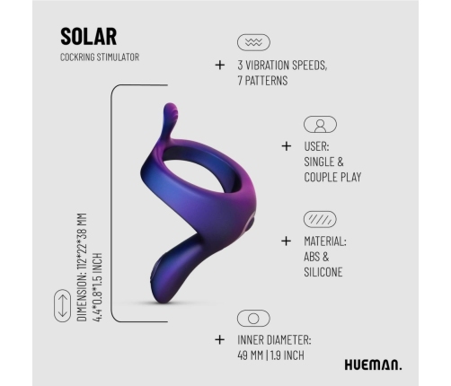 Hueman Vibrating Intimate Ring Blue Silicone 10-Mode Rechargeable