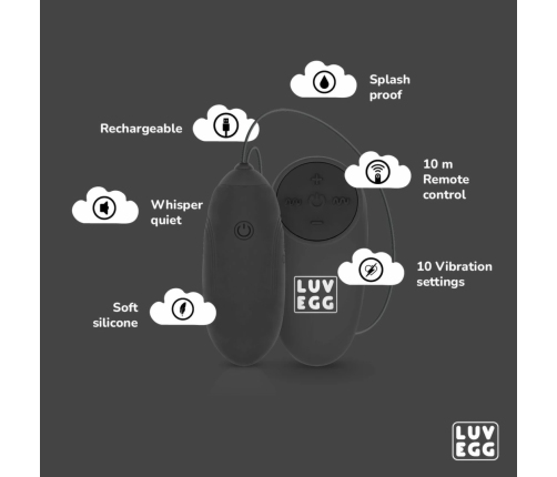 LUV EGG Black Wireless Silicone Intimate Device with 10 Modes