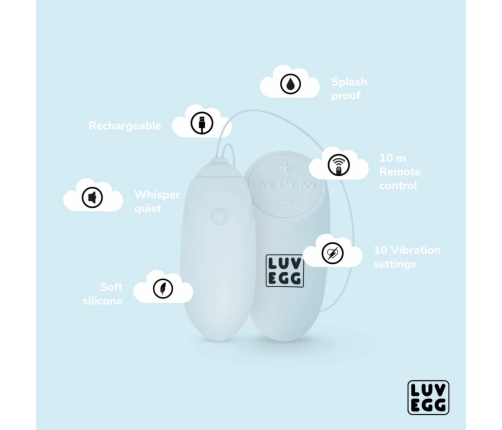 LUV EGG Blue Remote-Controlled Silicone Intimate Egg, 12 Modes, Waterproof