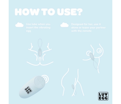 LUV EGG Blue Remote-Controlled Silicone Intimate Egg, 12 Modes, Waterproof