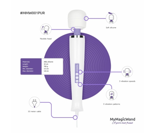 MyMagicWand Purple - Powerful Massage Device with 6 Modes, EU Plug