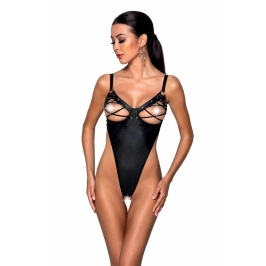 Lolitta Celine Bodysuit Black Adjustable Straps Imitation Leather