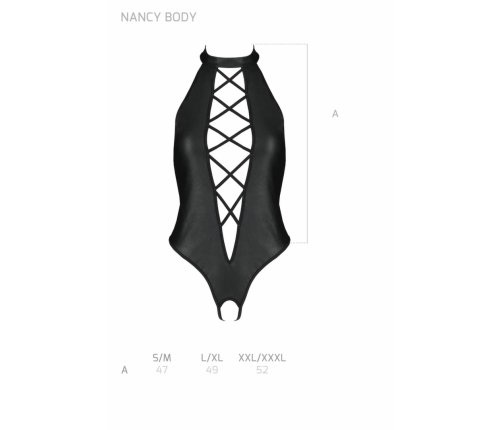 Passion Nancy Bodysuit Black Wetlook with Strap Design, One Size