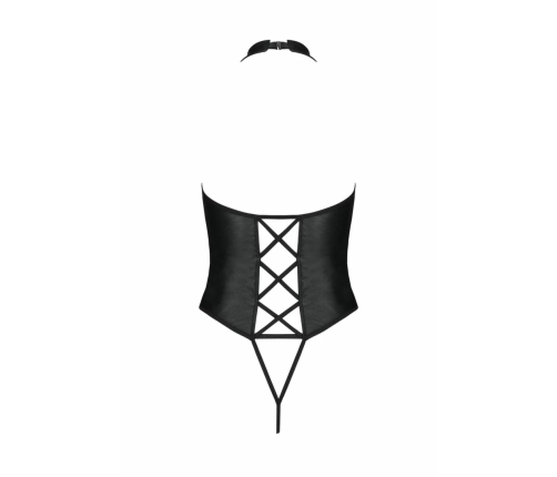 Passion Nancy Bodysuit Black Wetlook with Strap Design, One Size