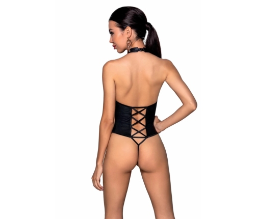 Passion Nancy Bodysuit Black Wetlook with Strap Design, One Size