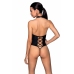 Passion Nancy Bodysuit Black Wetlook with Strap Design, One Size