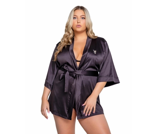 Playboy Lingerie Sparkling Bunny Kimono Robe - Shimmering Black, One Size
