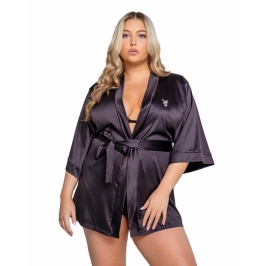 Playboy Lingerie Sparkling Bunny Kimono Robe Plus Size, Shiny Finish