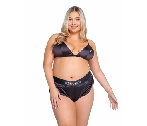 Playboy Lingerie Sparkling Bunny Set - Shiny 2-Piece with Logo, S/M