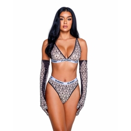Playboy Lingerie Bunny Sport 2-Piece Set - Soft Cup Bra & Thong, Black