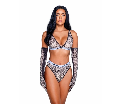 Playboy Lingerie Bunny Sport 2-Piece Set - Soft Cup Bra & Thong, Black
