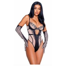 Playboy Bunny Kiss Body - Heart Embroidery & Satin, Black, S-M