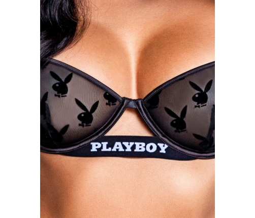 Playboy Lingerie Bunny Noir Mesh 2-Piece Set Black High Waist Design S