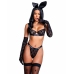Playboy Lingerie Bunny Noir 2-Piece Mesh Set Black - Plunge Bra & Thong XL