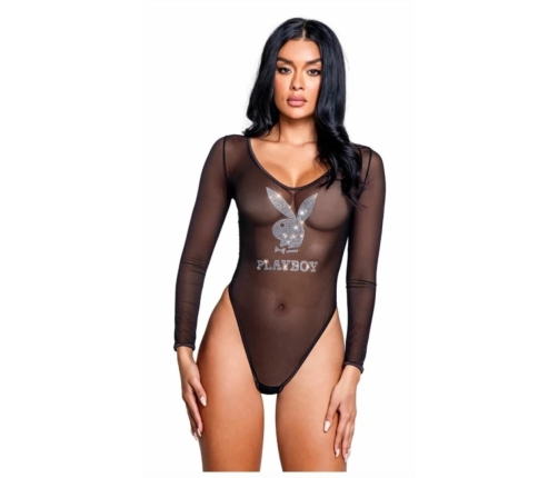 Playboy Sparkling Bunny Teddy - Mesh & Satin Bodysuit, Rhinestone Logo