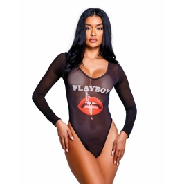 Playboy Lingerie Cover Girl Teddy November - Sheer Mesh Bodysuit Black