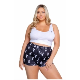 Playboy Slumber Bunny 2-Piece Lounge Set Black & White Soft Jersey & Fleece