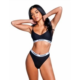 Playboy Lifestyle 2-Piece Lingerie Set Black - Signature Logo Design