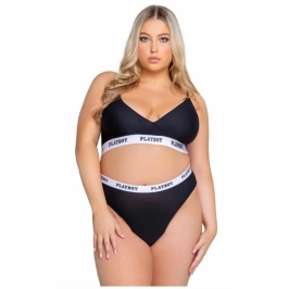 Playboy Lifestyle 2-Piece Curvy Lingerie Set Black - Iconic Logo Design