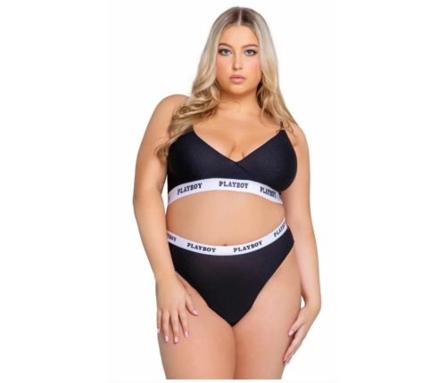 Playboy Lifestyle 2-Piece Curvy Lingerie Set Black - Iconic Logo Design