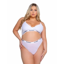 Playboy Lifestyle Curvy 2-Piece Lingerie Set White - Iconic Logo Design