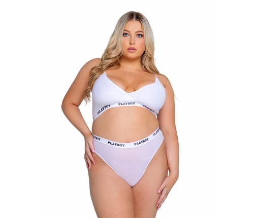 Playboy Lifestyle Curvy 2-Piece Lingerie Set White - Iconic Logo Design