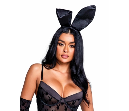 Playboy Lingerie Satin Bunny Ears Black - Elegant Satin Costume Accessory