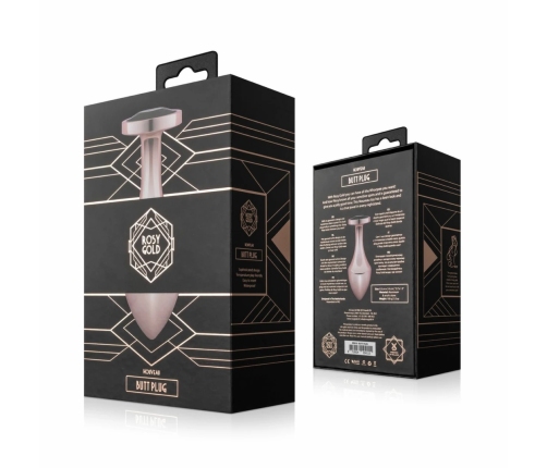 Rosy Gold Nouveau Geometric Anal Plug with Black Crystal Accent