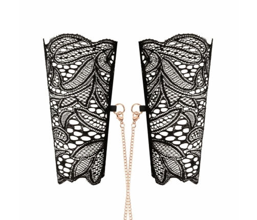 Rosy Gold Lace Cuffs & Collar Set Black - Elegant Gold Chain Detail