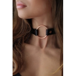 Rosy Gold Adjustable Choker Black - Elegant Metal Ring Detail