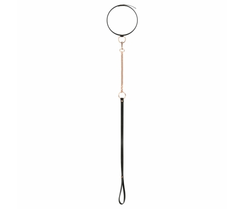 Rosy Gold Adjustable Faux Leather Collar with Detachable Leash Black