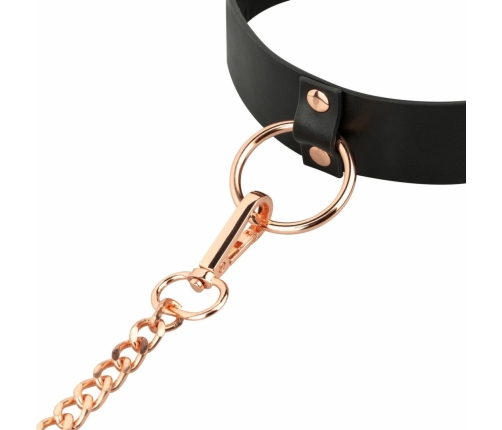 Rosy Gold Adjustable Faux Leather Collar with Detachable Leash Black