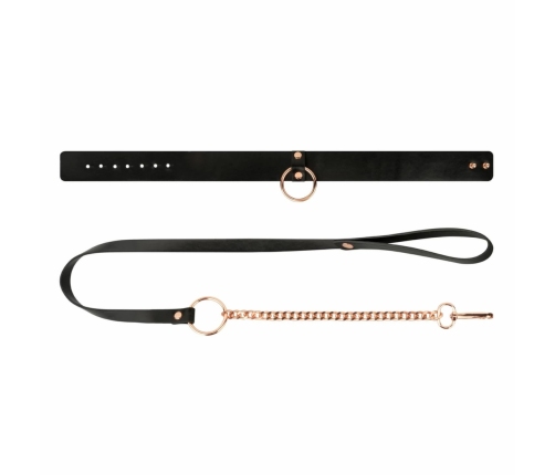 Rosy Gold Adjustable Faux Leather Collar with Detachable Leash Black
