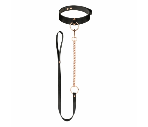 Rosy Gold Adjustable Faux Leather Collar with Detachable Leash Black